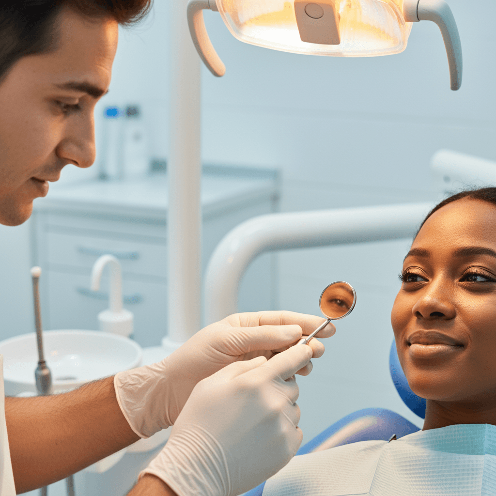 Dental professional consultation with patient