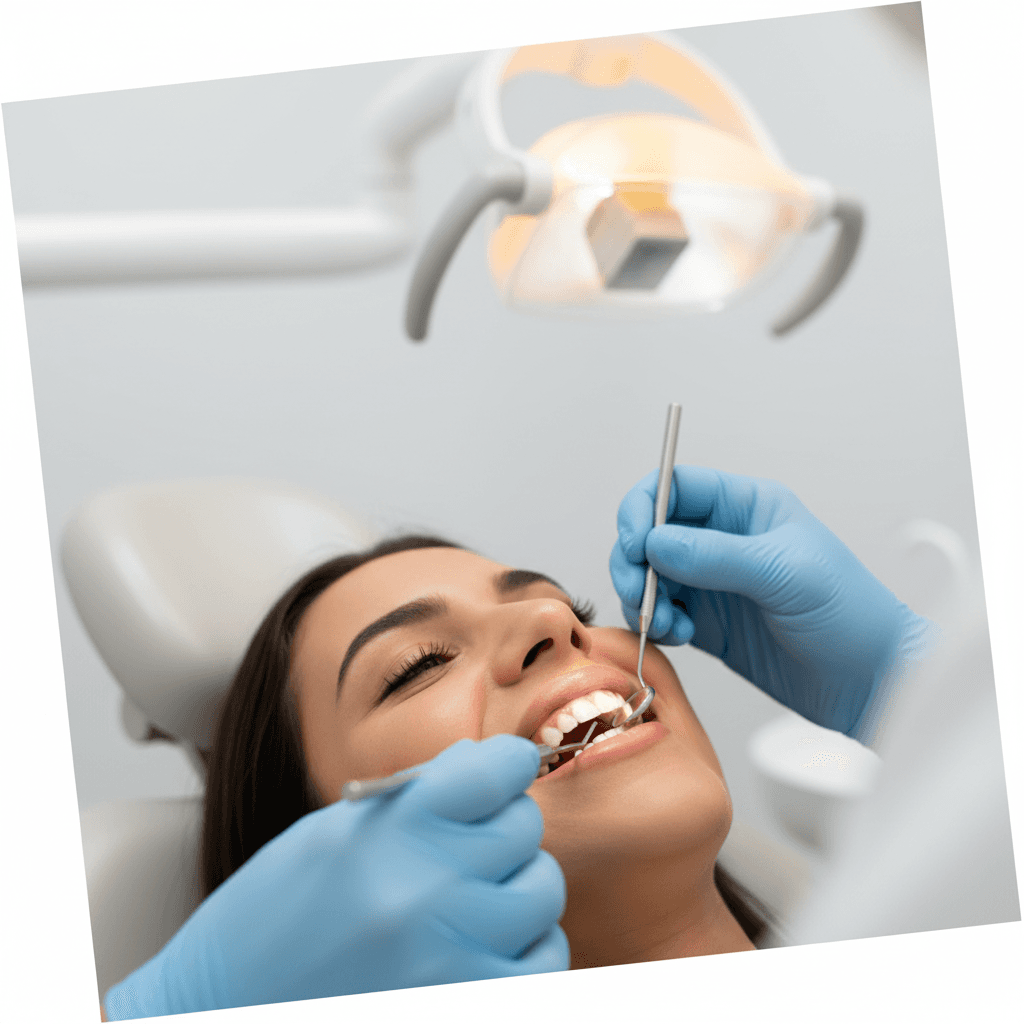 Dentist carefully examining patient's teeth during dental checkup