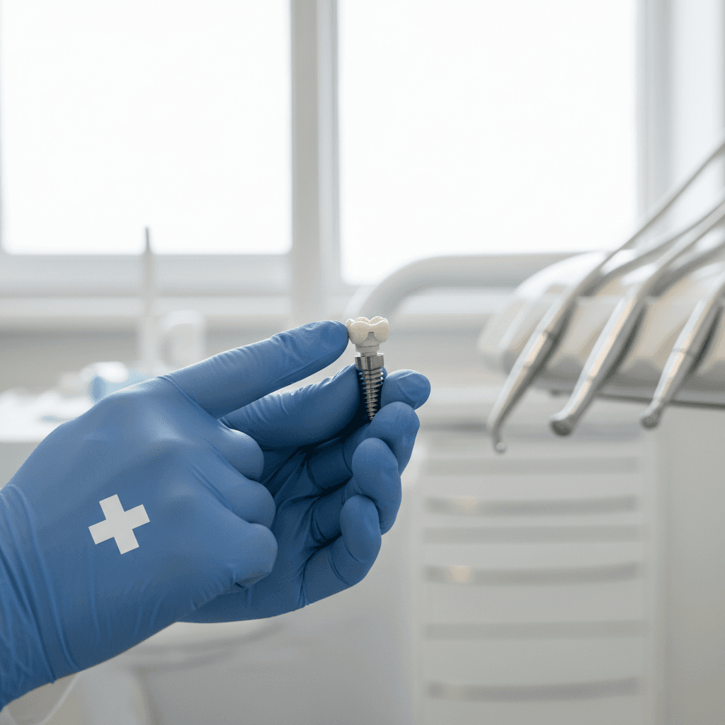Dental professional consulting with patient model