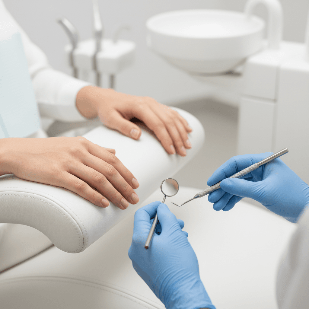 Dentist performing detailed examination with precision instruments